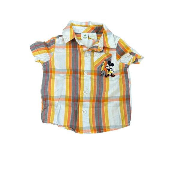 Vintage Disney Baby Mickey Mouse Plaid Button Down Shirt Infant size 6 Months - Picture 1 of 5